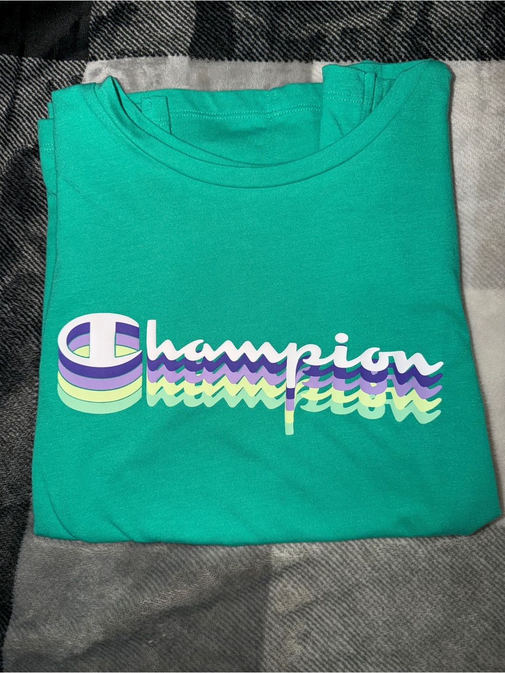 Women’s Medium Teal Graphic Champion Cut Off Tank Top